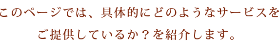 このページでは、具体的にどのようなサービスをご提供しているか？を紹介します。